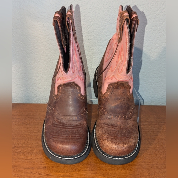 Justin Womens Pull On Gypsy Boots Pink and Brown  7.5B #L9901 - Picture 3 of 9
